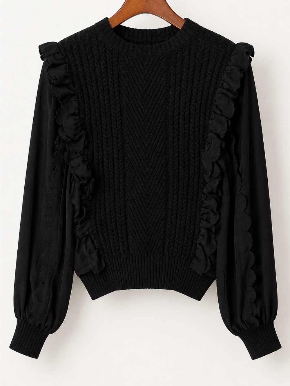Strut & Bolt x Emily Colvard Black Ruffle Mix Media Sweater